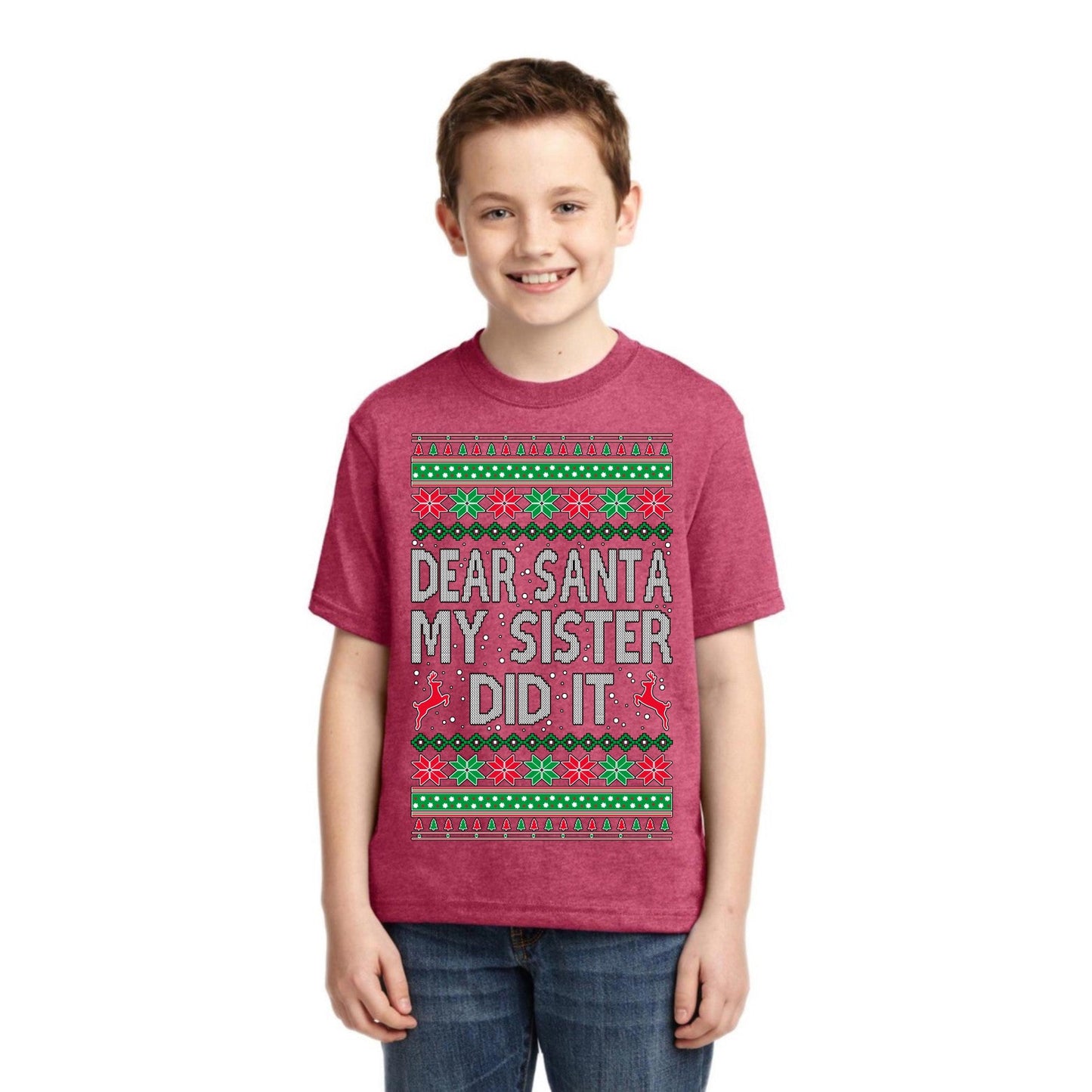 Dear Santa My Sister Did It Christmas Unisex Boys Girls Graphic Youth T-Shirt