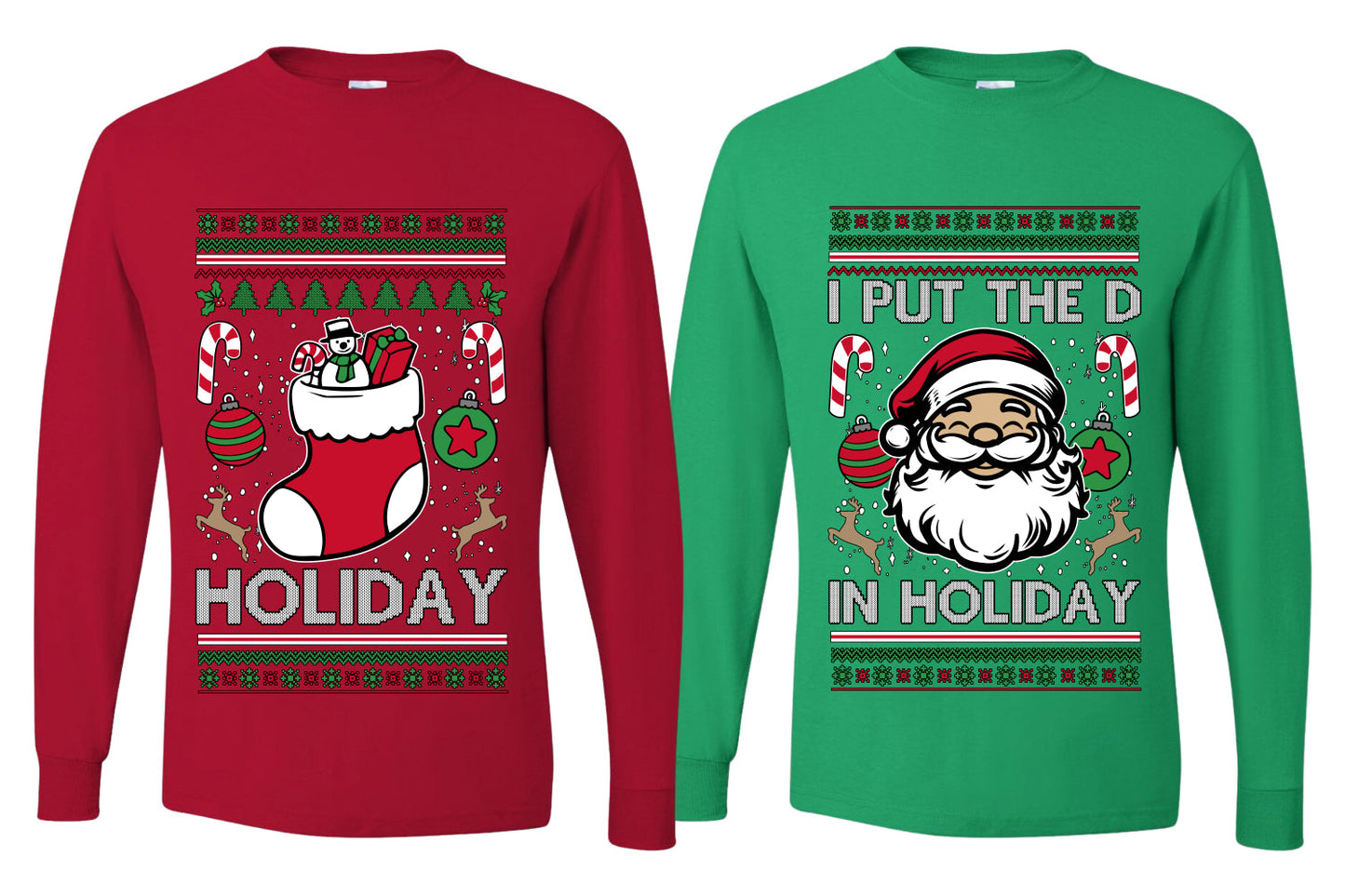 I Put The D In Holiday Sweater Girlfriend Boyfriend Gift His and Hers Matching Ugly Christmas Couple Long Sleeve Shirt