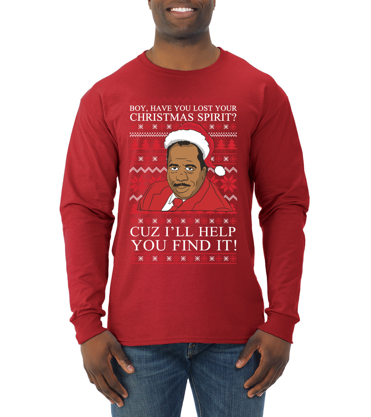 Christmas Spirit I'll Help You Find It Stanley Hudson Ugly Christmas Sweater Mens Long Sleeve Shirt