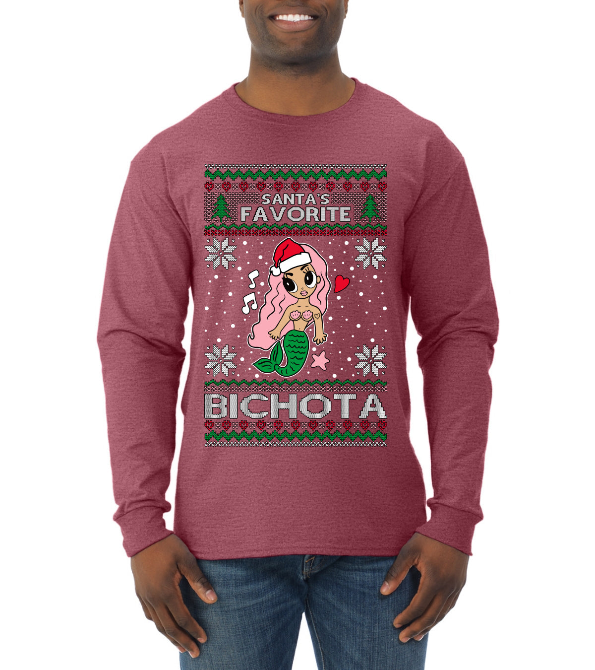 Christmas Karol Santa's Favorite Bichota Ugly Christmas Sweater Mens Long Sleeve Shirt