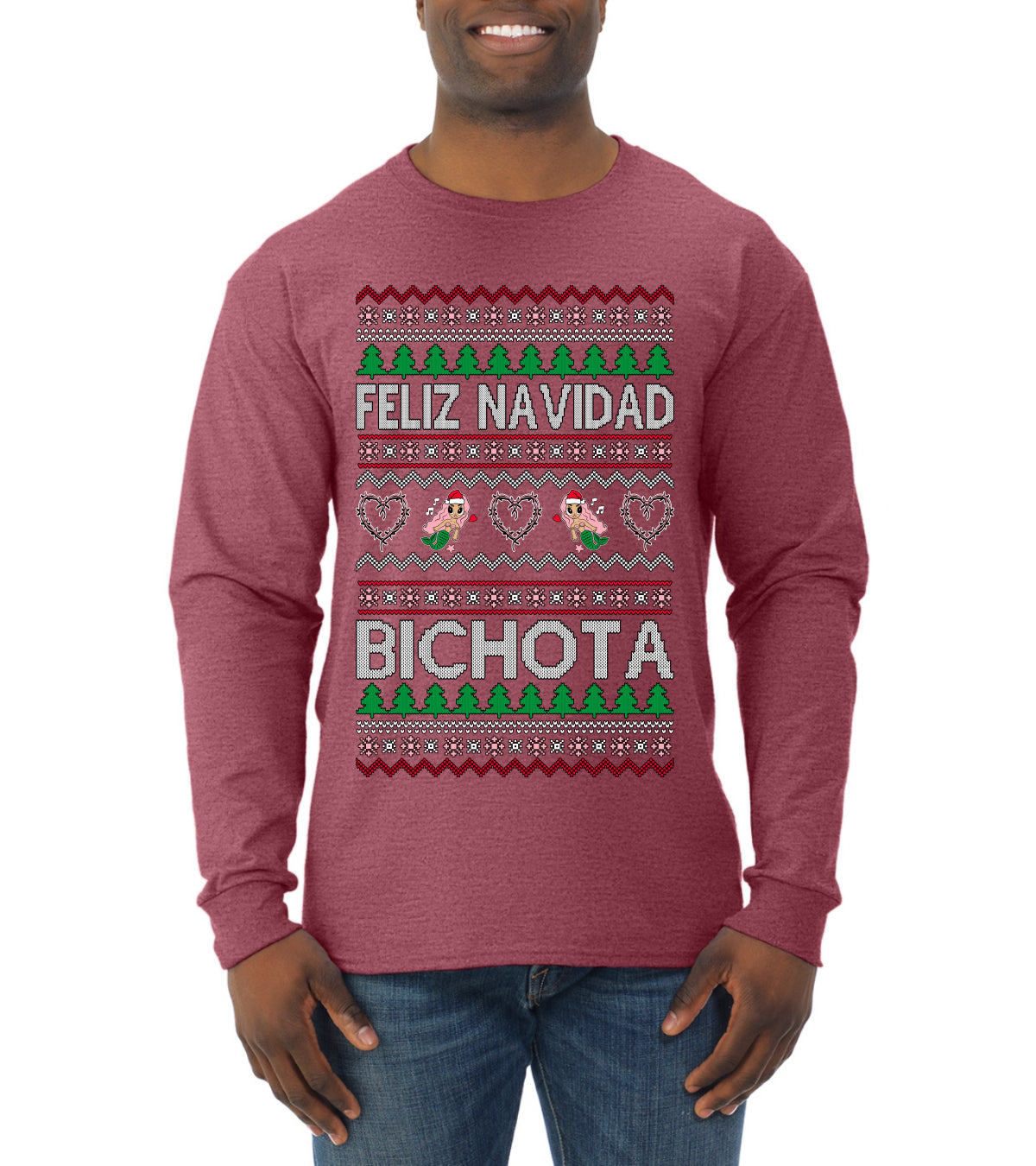 Feliz Navidad Bichota Ugly Christmas Sweater Mens Long Sleeve Shirt