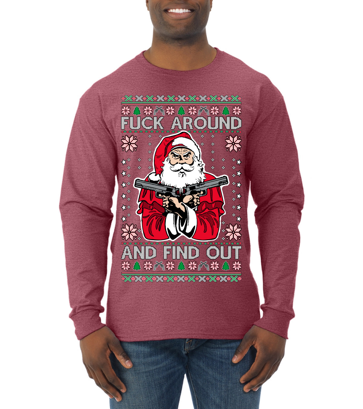 F Around And Find Out Santa Ugly Christmas Sweater Mens Long Sleeve Shirt