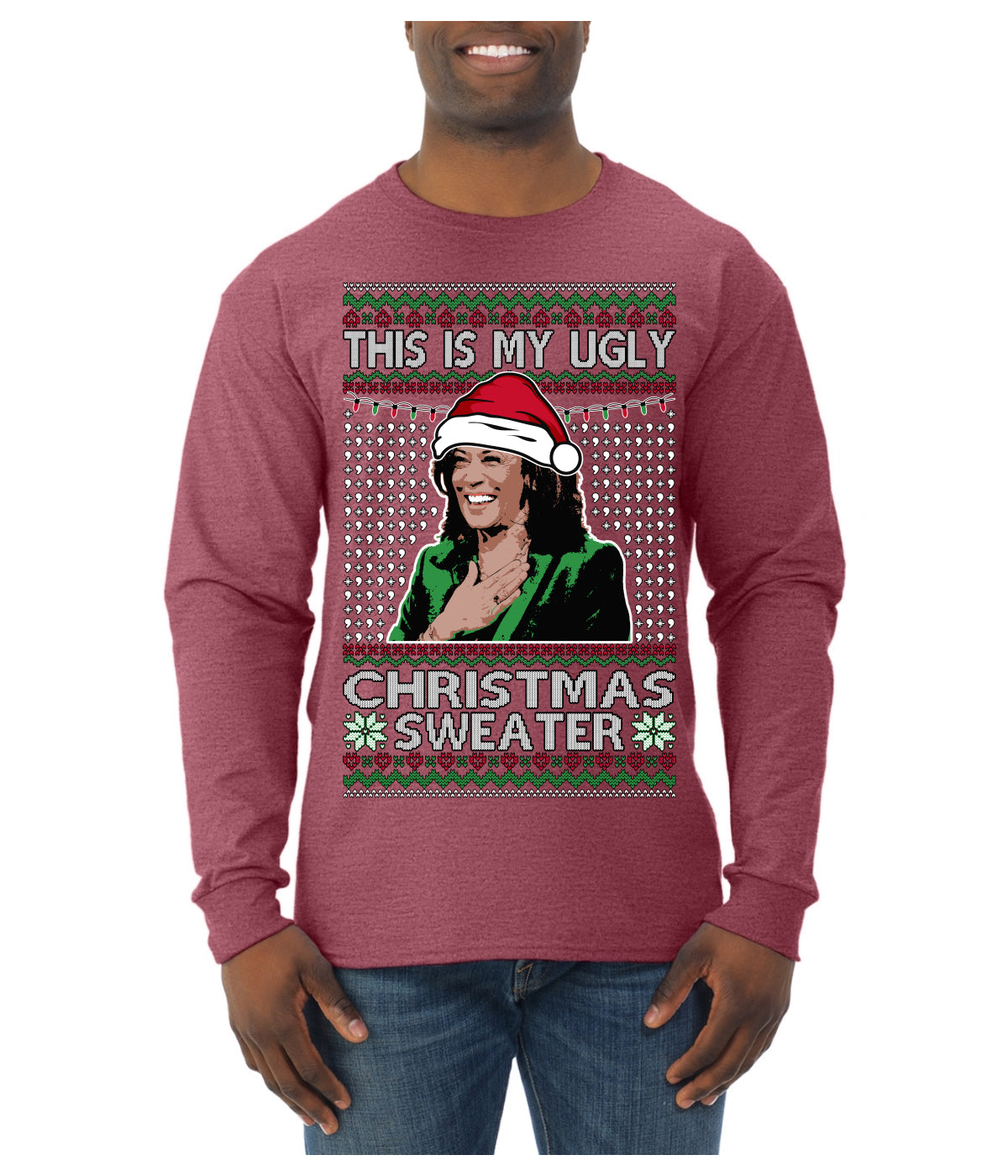 This Is My Ugly Sweater Funny Santa Kamala Harris Ugly Christmas Sweater Mens Long Sleeve Shirt