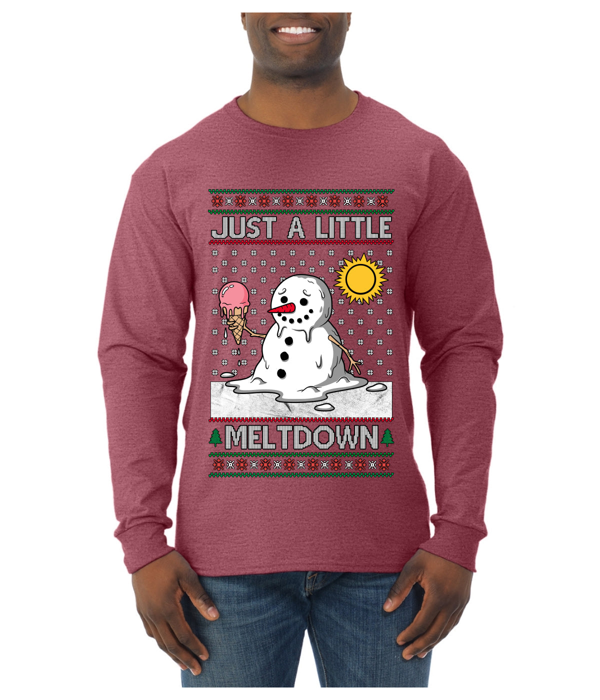 Just A Little Meltdown, Ugly Christmas Sweater Mens Long Sleeve Shirt