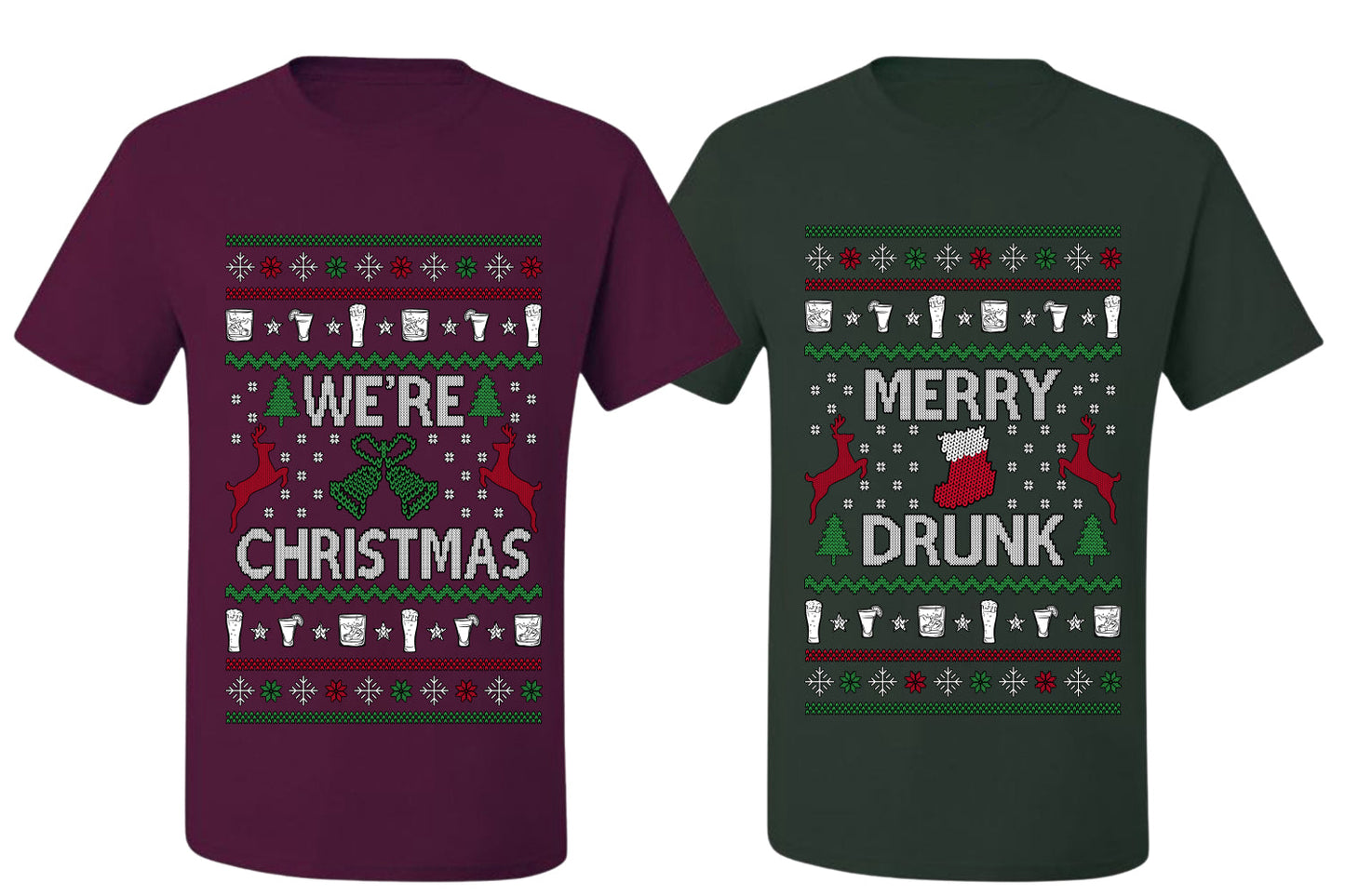 Merry Drunk We're Christmas Sweater Girlfriend Boyfriend Gift His and Hers Matching Ugly Christmas Couple T-Shirt