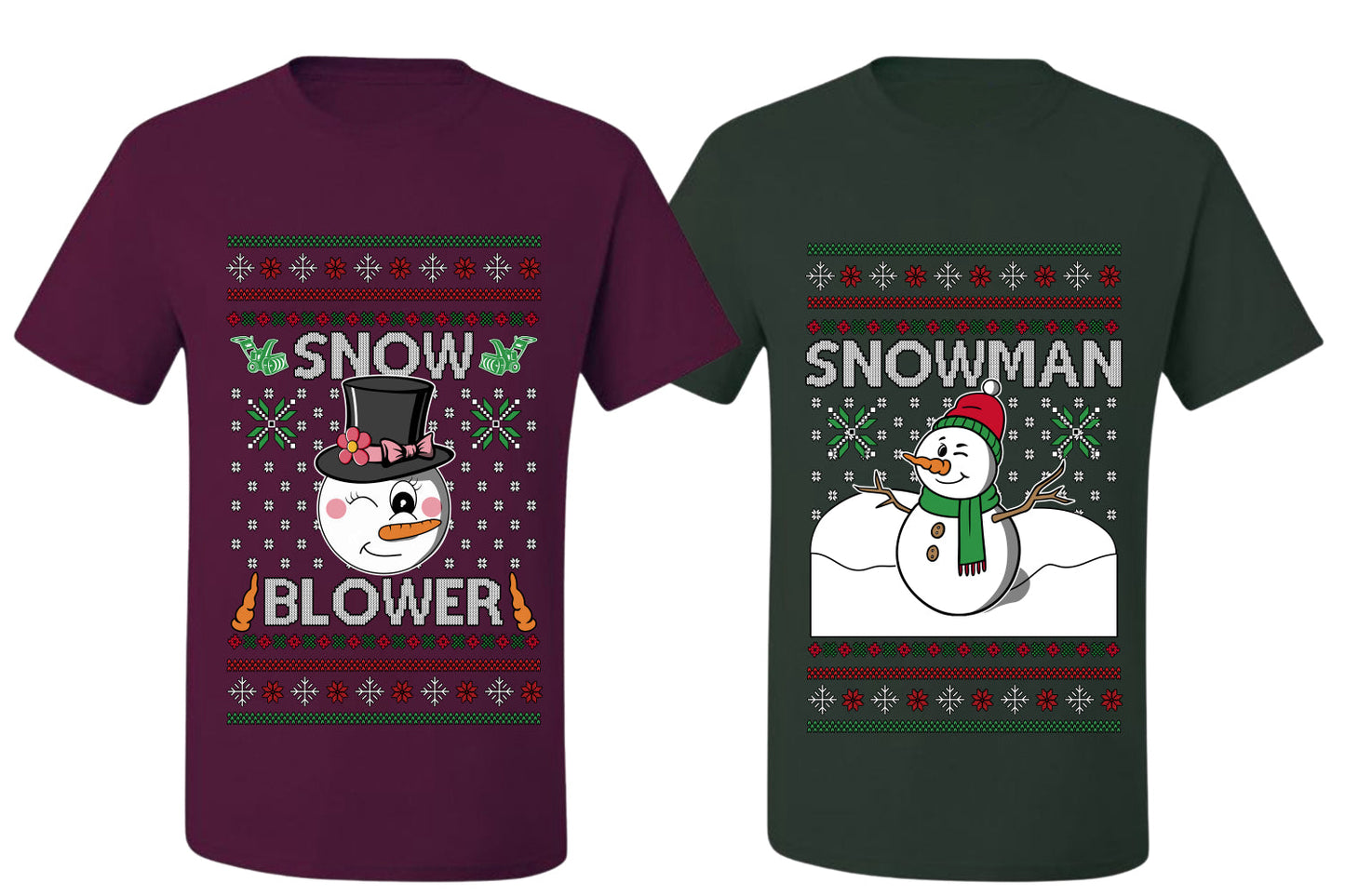 Snow Blower Snowman Sweater Girlfriend Boyfriend Gift His and Hers Matching Ugly Christmas Couple T-Shirt