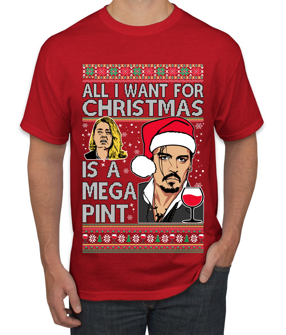 Johnny Depp Amber Heard Drinking Mega Pint Ugly Christmas Sweater Men's Graphic T-Shirt