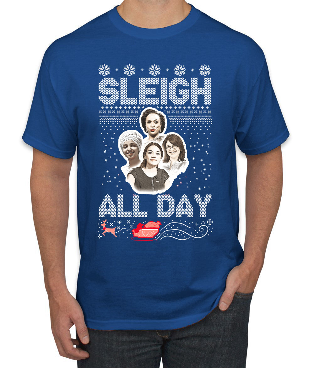 AOC The Squad Congresswomen Sleigh All Day Xmas Ugly Christmas Sweater Men's Graphic T-Shirt