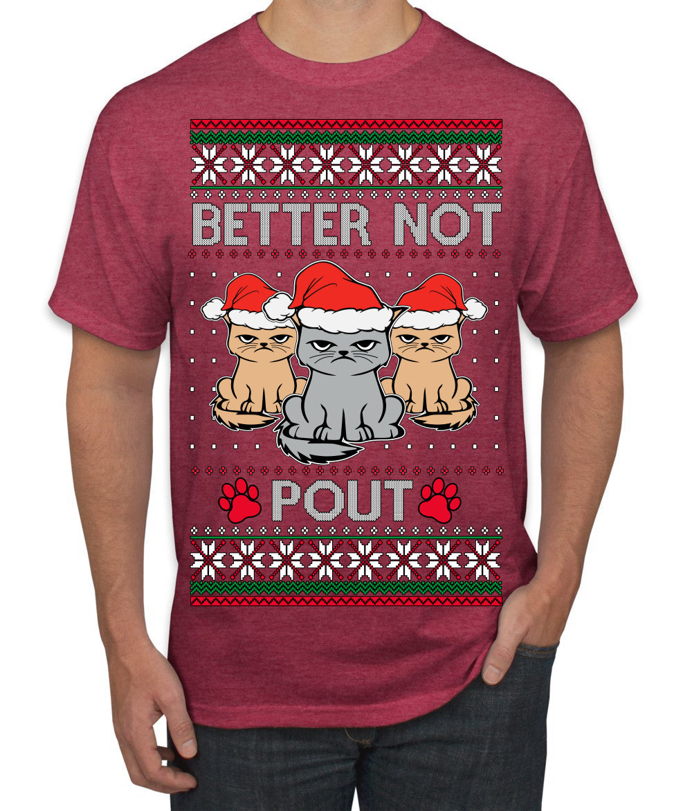 Better Not Pout, Cute Sad Santa Cats | Funny Ugly Christmas Sweater Men's T-Shirt