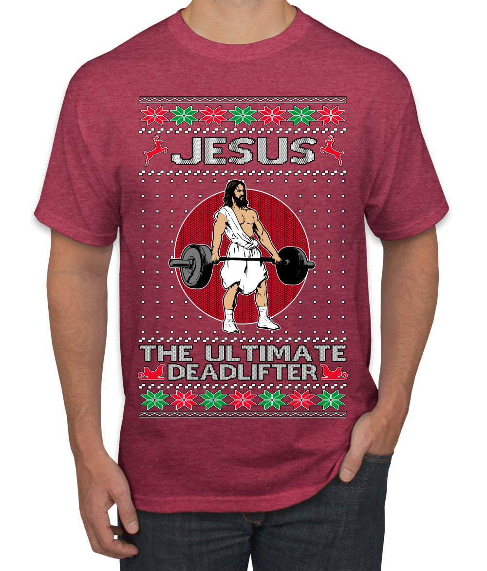 Jesus the Ultimate Deadlifter Funny Ugly Christmas Sweater Men's T-Shirt