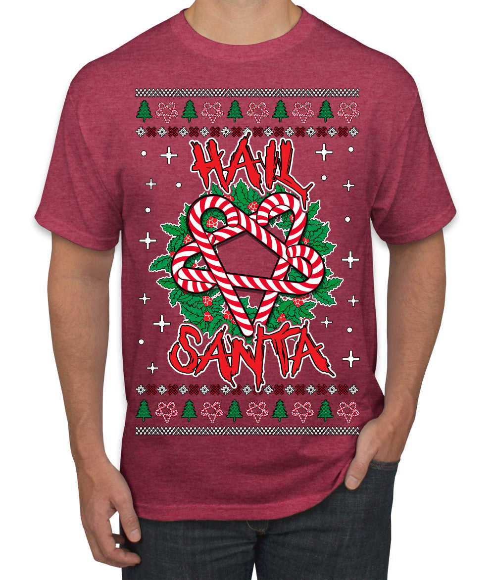 Hail Santa Funny Satanic Candy Devil Heavy Metal Satan Ugly Christmas Sweater Men's T-Shirt