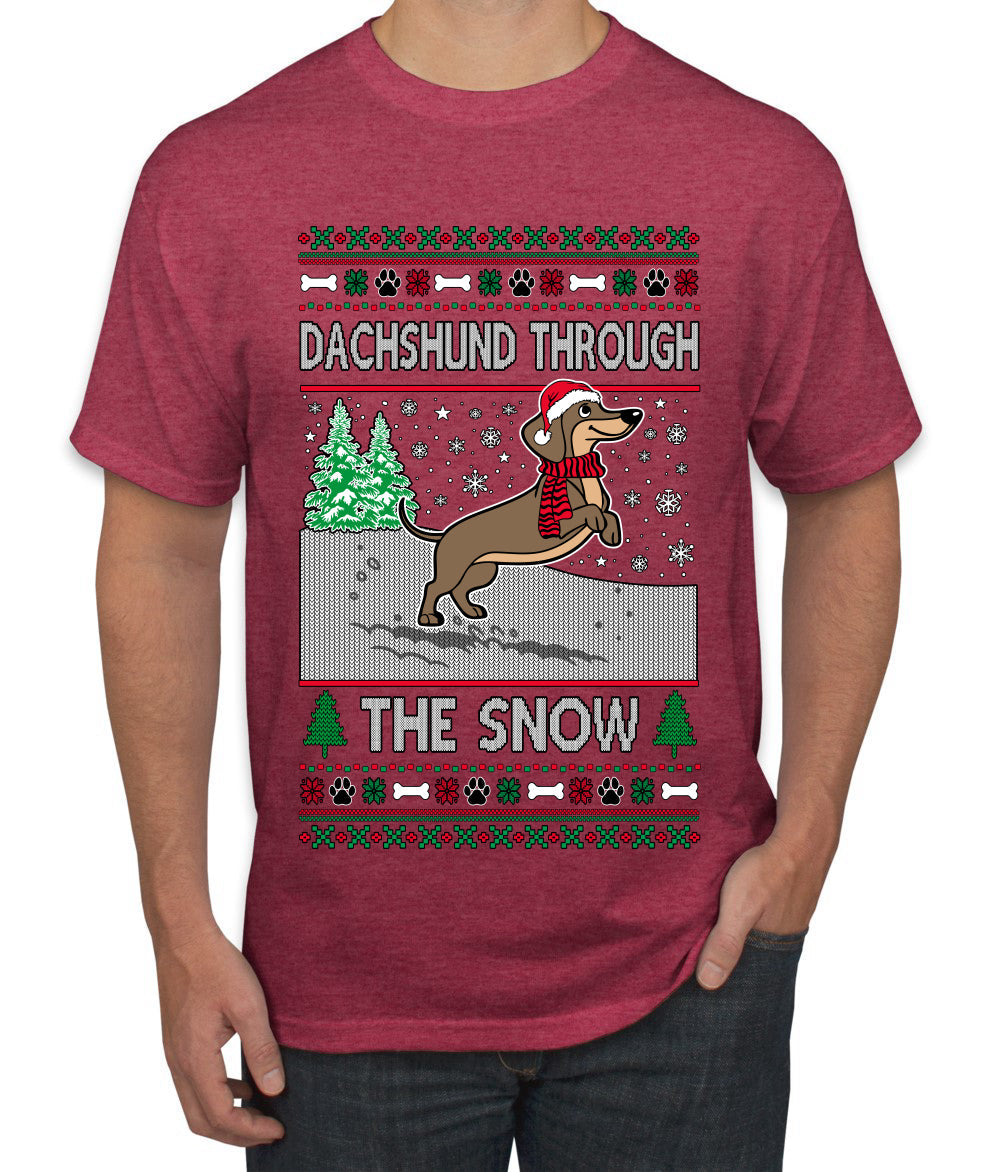 Dachshund Through The Snow, Cute Dog Christmas Sweater, Ugly Christmas Sweater Men's T-Shirt