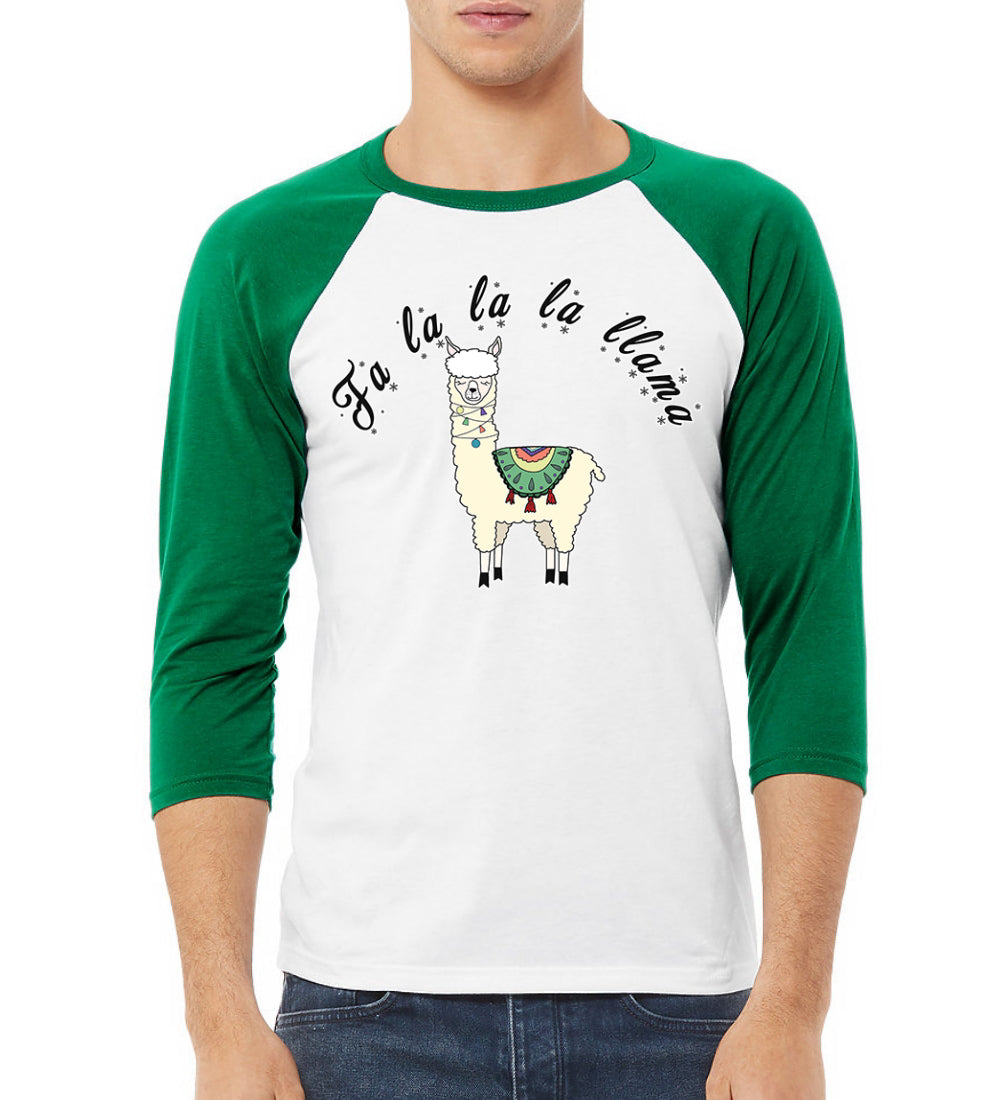 Fa la la la llama Xmas Ilama Christmas 3/4 Sleeve Raglan Unisex Baseball Tee