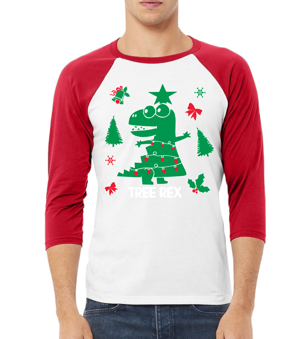 Christmas Trex Tree Rex Ugly Christmas Sweater Christmas 3/4 Sleeve Raglan Unisex Baseball Tee
