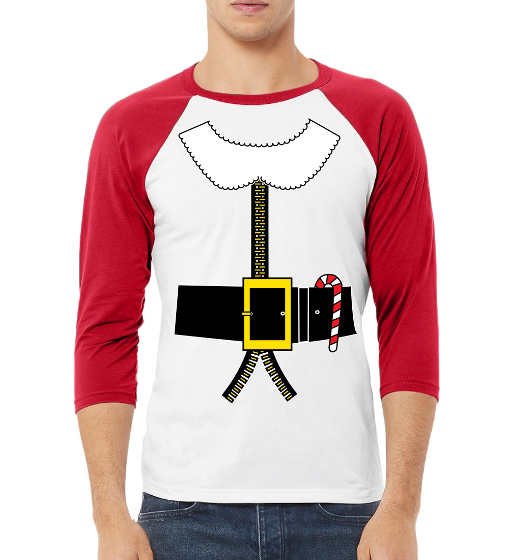 Classic Santa Suit Winter Candy Cane Christmas 3/4 Sleeve Raglan Unisex Baseball Tee