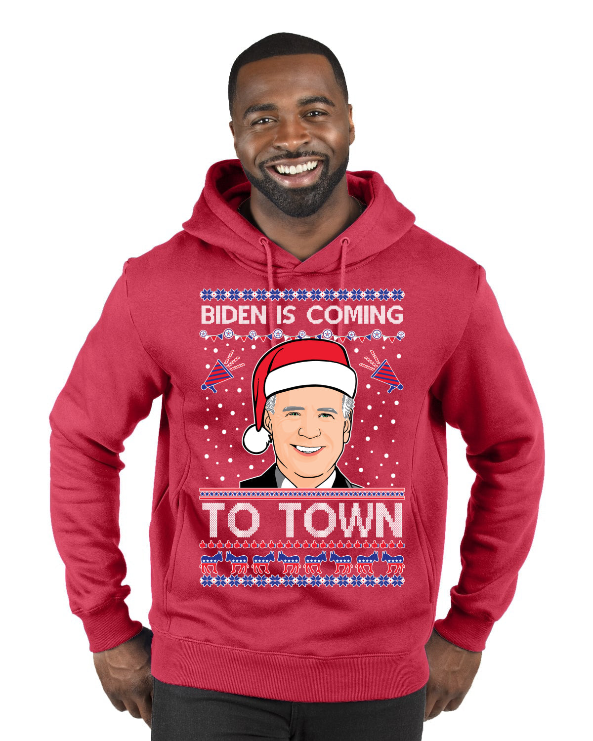 Biden Is Coming To Town Ugly Christmas Sweater Premium Graphic Hoodie Sweatshirt
