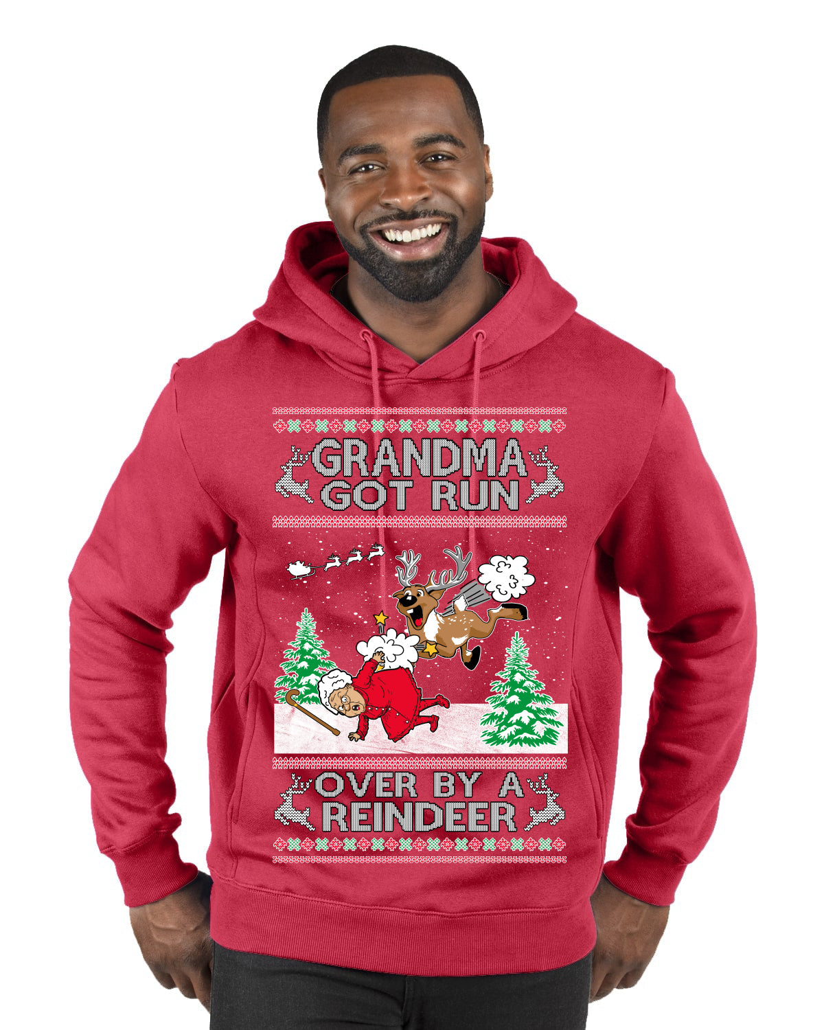Grandma Got Run Over by a Reindeer, Funny Animated Design Rein Deer Kids TV Song Movie Ugly Christmas Sweater Premium Graphic Hoodie Sweatshirt