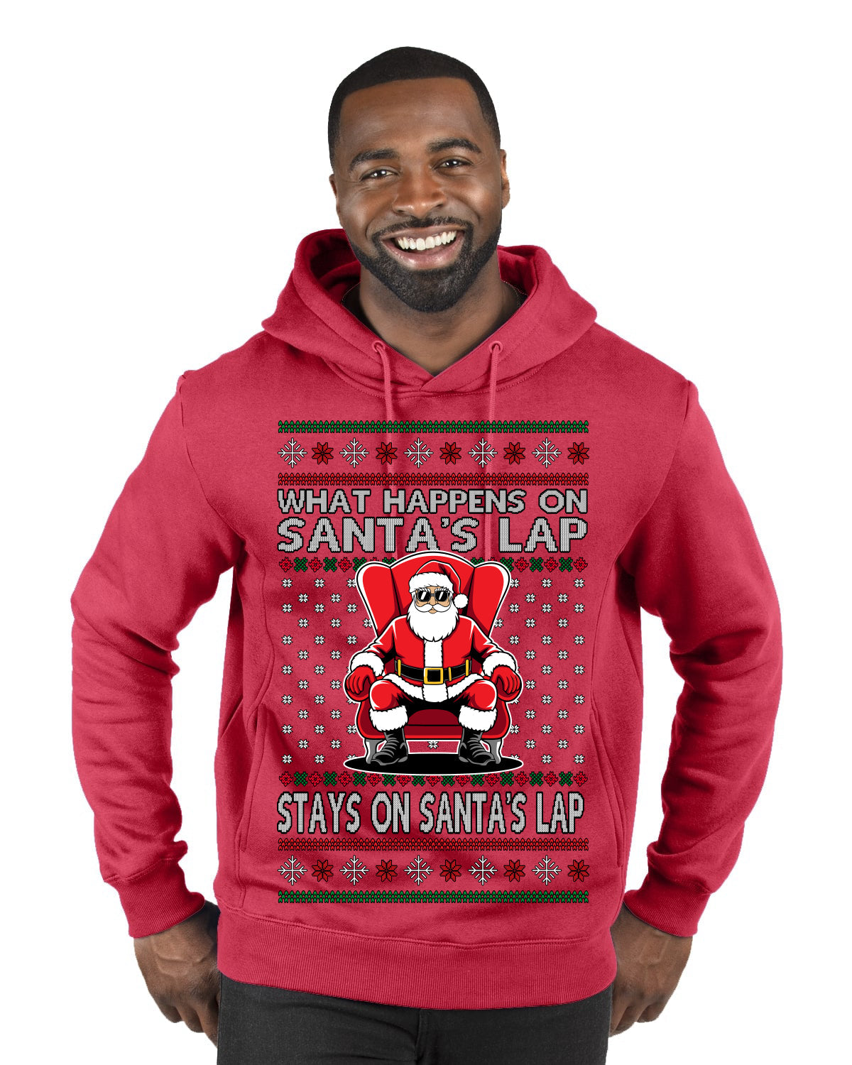 What Happens on Santa's Lap Stays on Santa's Lap, Funny Dirty X Rated Naughty Ugly Christmas Sweater Premium Graphic Hoodie Sweatshirt