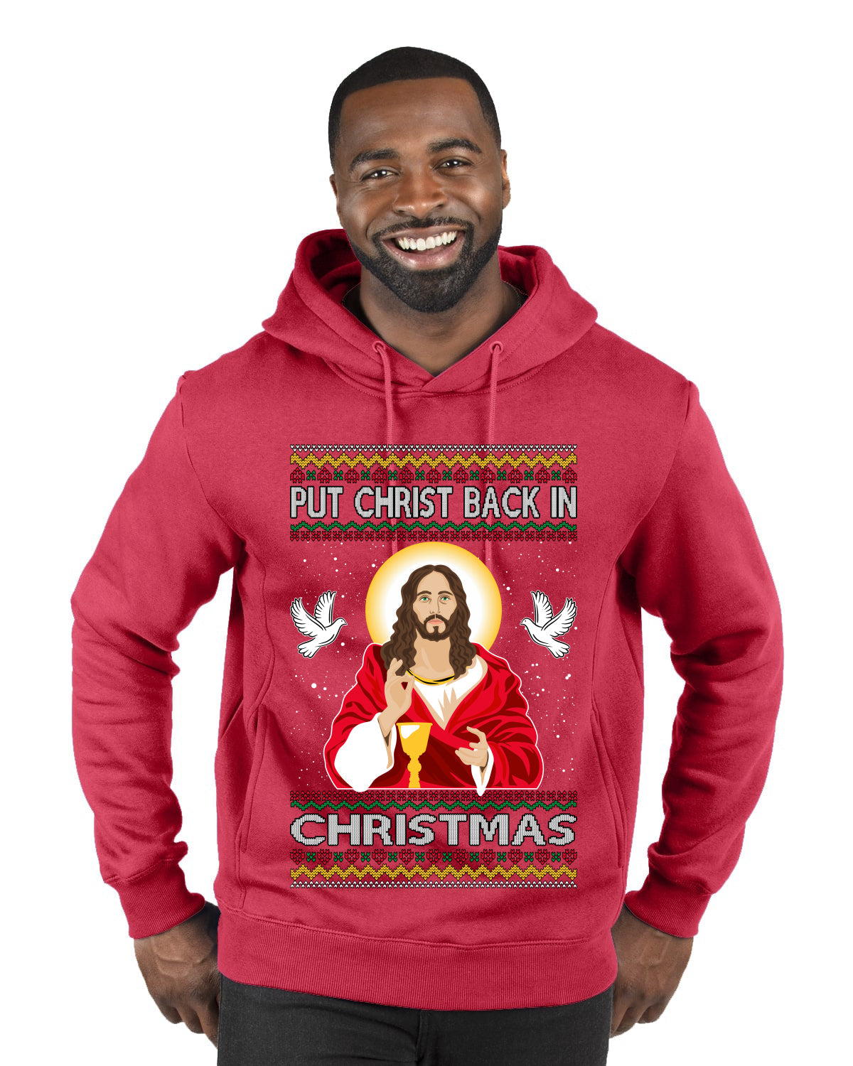 Put Christ Back In Christmas Ugly Christmas Sweater Premium Graphic Hoodie Sweatshirt
