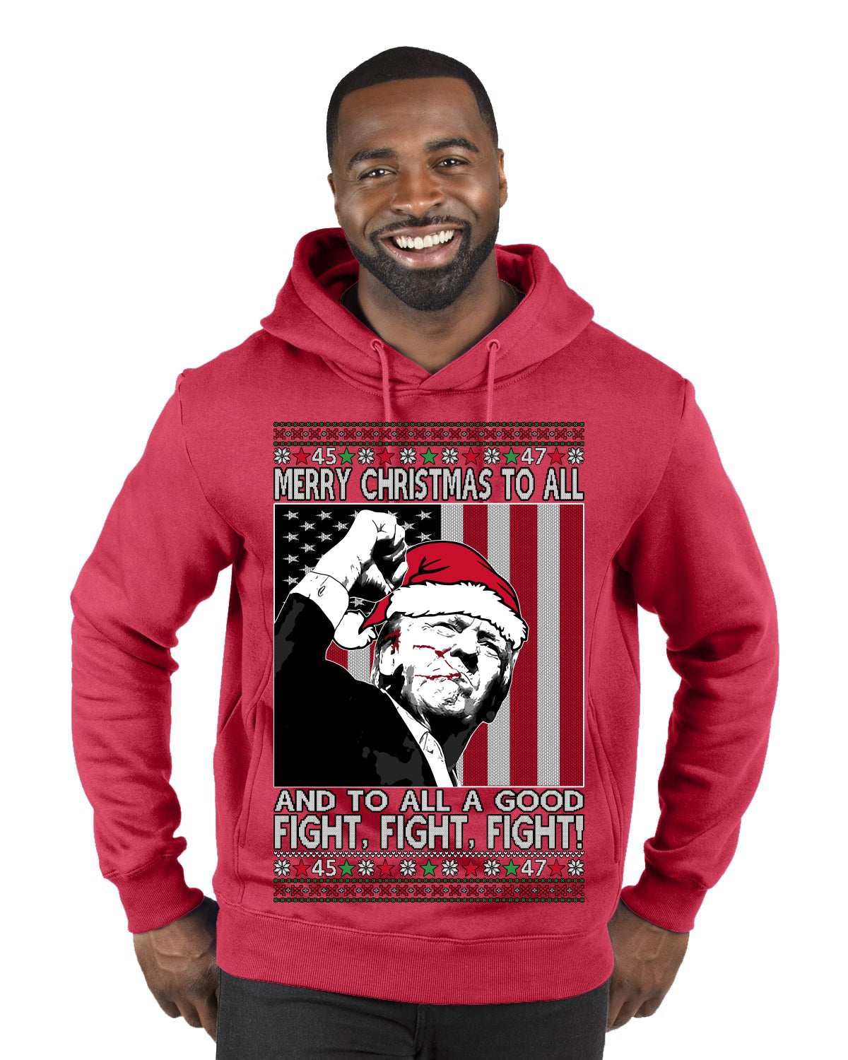 Merry Christmas to All a Good Fight | Santa Donald Trump Ugly Christmas Sweater Premium Graphic Hoodie Sweatshirt