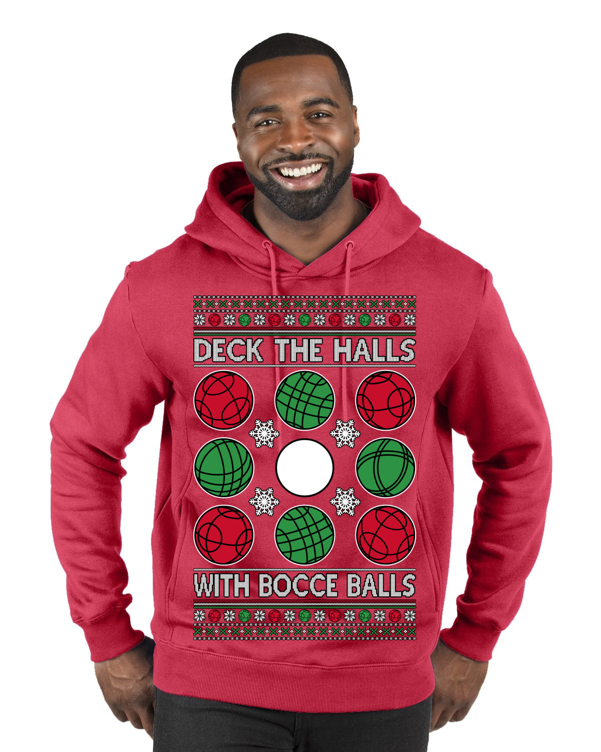 Deck the Halls with Bocce Balls, Funny Classic Italy Italian Sports Ugly Christmas Sweater Premium Graphic Hoodie Sweatshirt