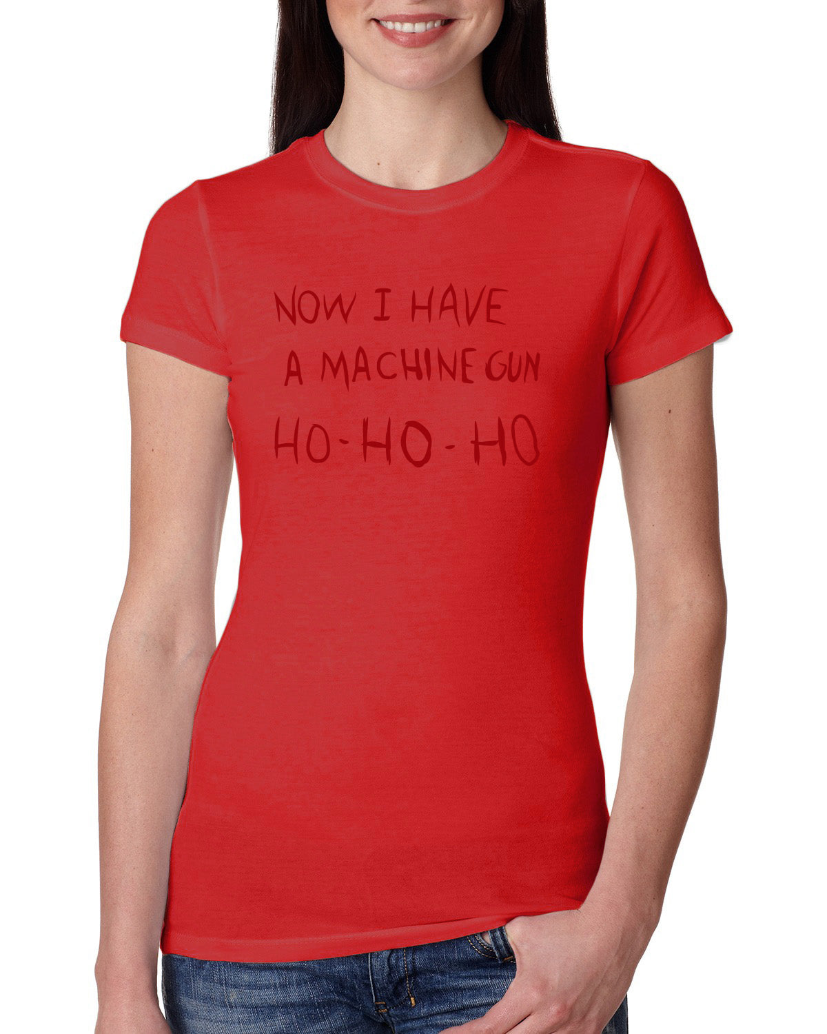 Die Hard Now I Have a Machine Gun Ho ho ho Christmas Womens Slim Fit Junior Tee