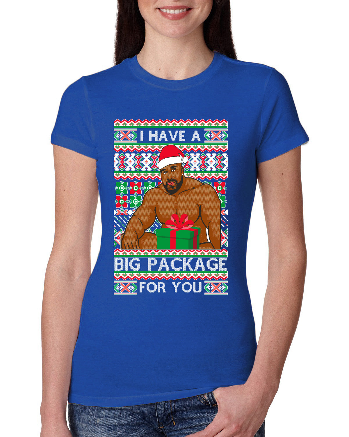 I have a Big package Meme Barry Wood Ugly Christmas Sweater Womens Slim Fit Junior Tee