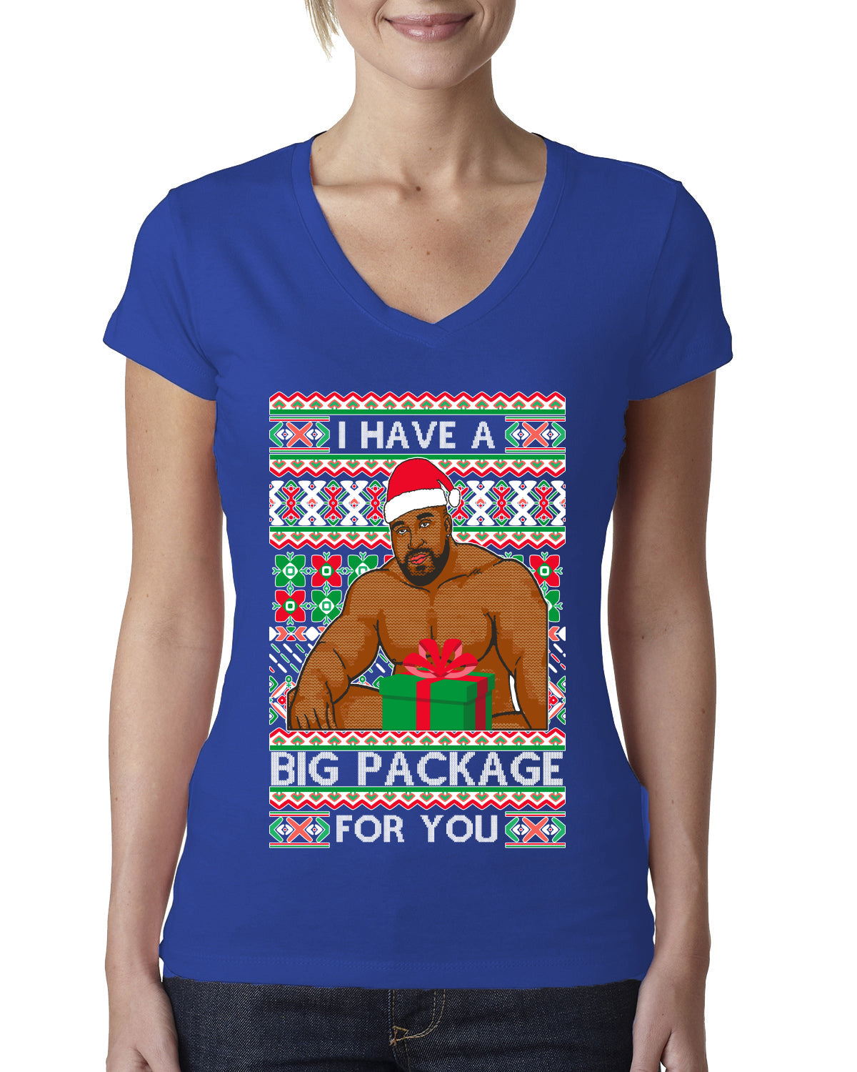 I have a Big package Meme Barry Wood Ugly Christmas Sweater Womens Junior Fit V-Neck Tee