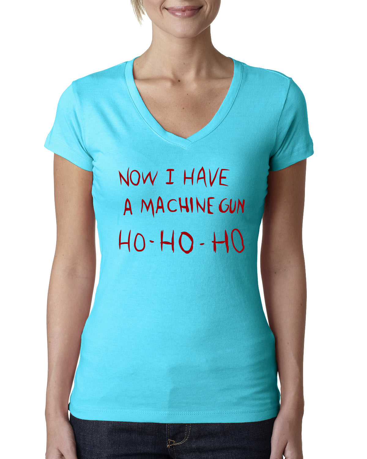 Die Hard Now I Have a Machine Gun Ho ho ho Christmas Womens Junior Fit V-Neck Tee