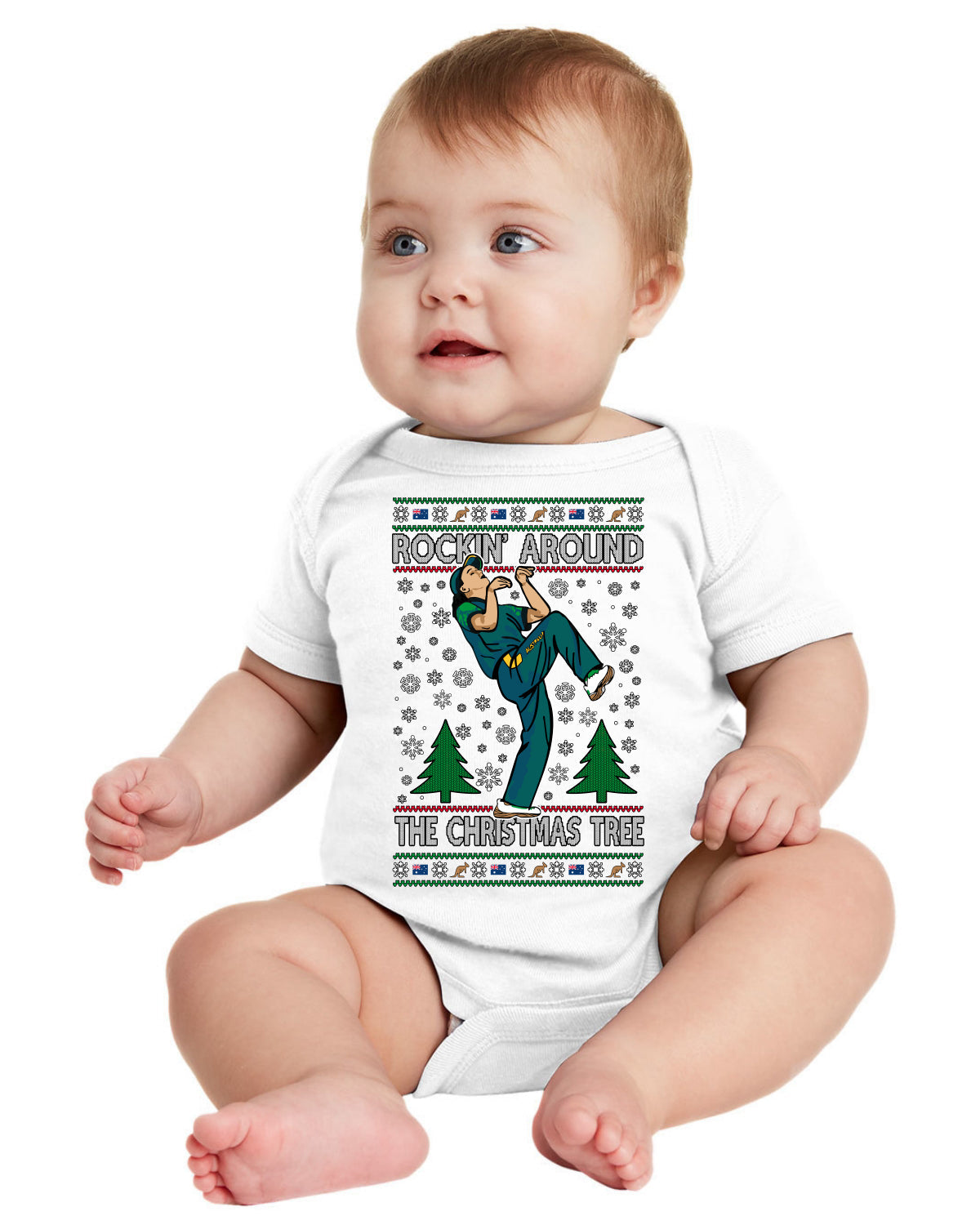 Rockin Around the Christmas Tree Raygun Viral Breakdancer Ugly Christmas Baby Creeper Boys Girls Infant Bodysuit