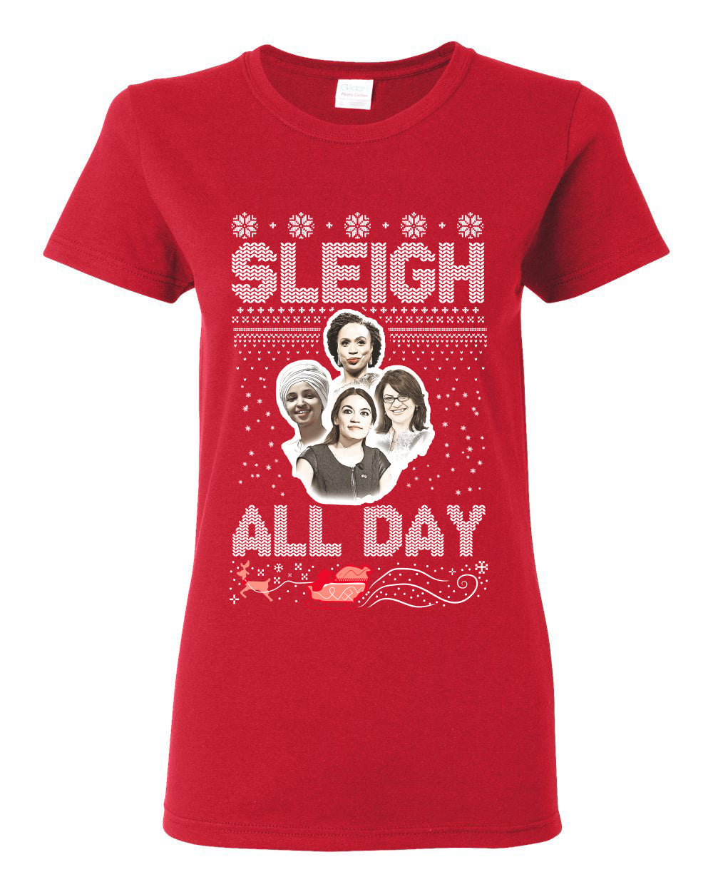AOC The Squad Congresswomen Sleigh All Day Xmas Ugly Christmas Sweater Womens Graphic T-Shirt