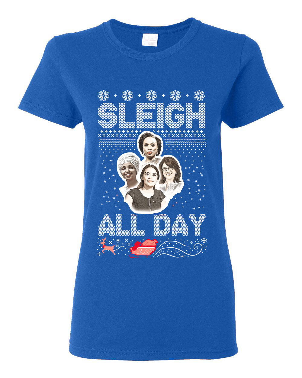 AOC The Squad Congresswomen Sleigh All Day Xmas Ugly Christmas Sweater Womens Graphic T-Shirt