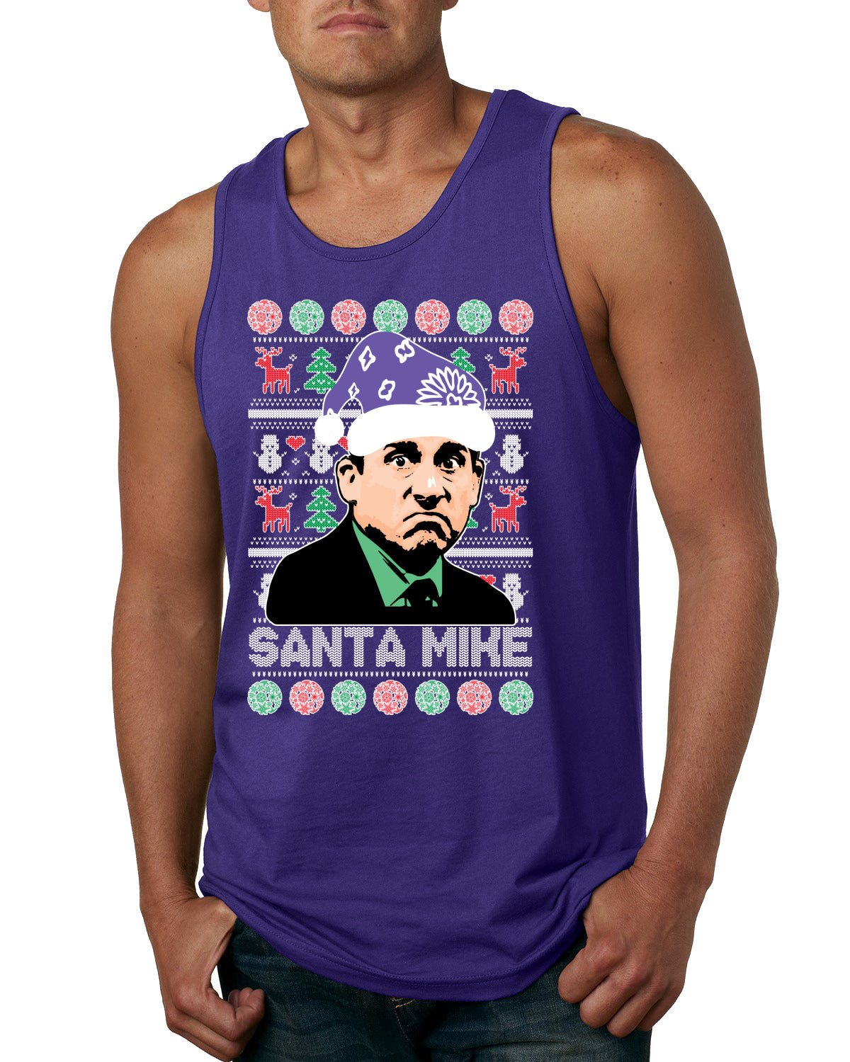 Santa Mike Michael Scott The Office Ugly Christmas Sweater Mens Graphic Tank Top