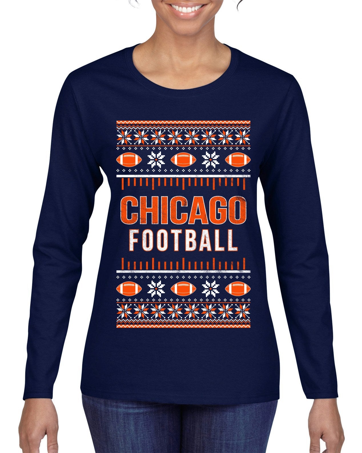 City of Chicago CHI American Football Fantasy Fan Ugly Christmas Sweater Unisex Crewneck Sweatshirt