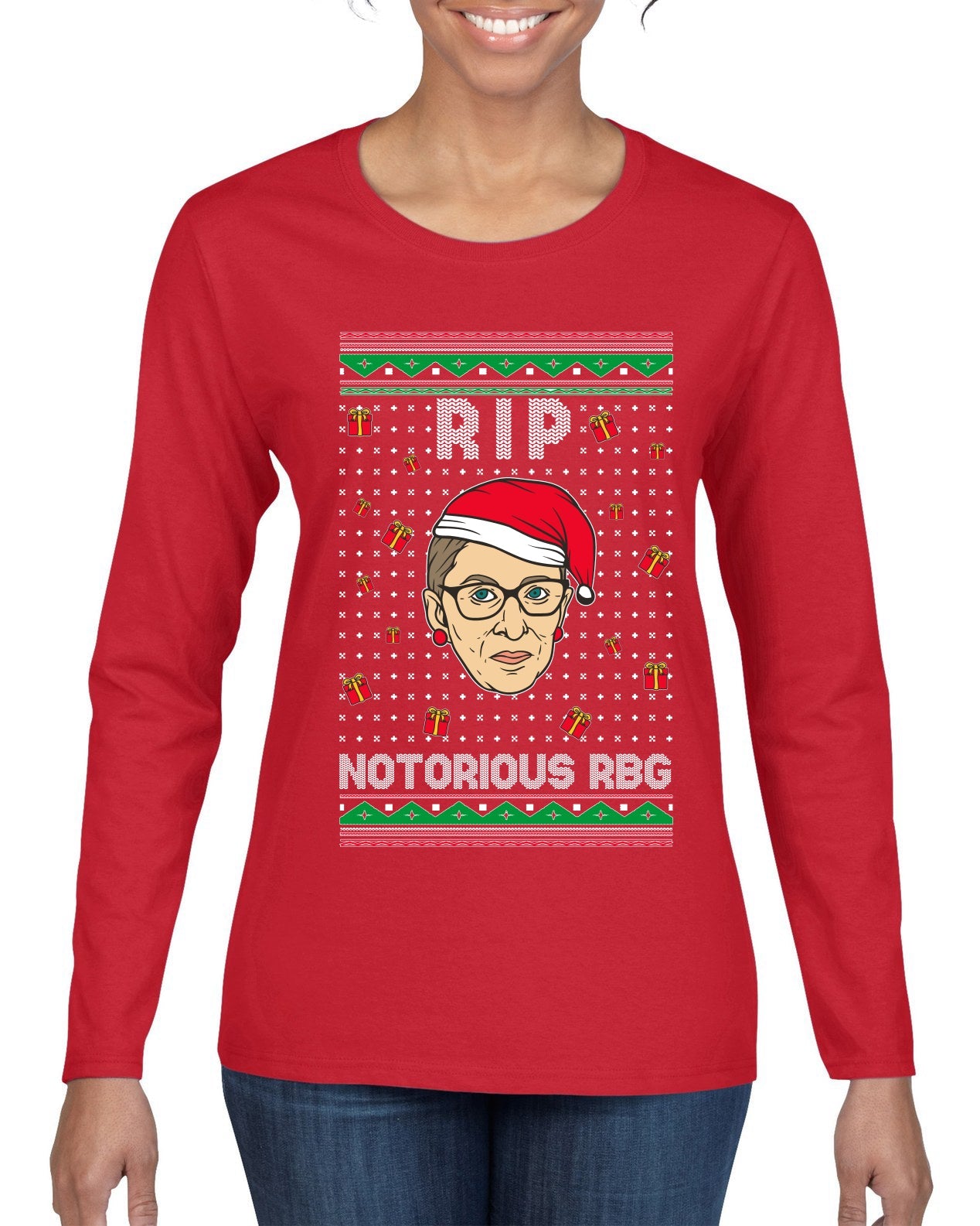 RIP Notorious RBG Ruth Bader Ginsburg Ugly Christmas Sweater Womens Graphic Long Sleeve T-Shirt