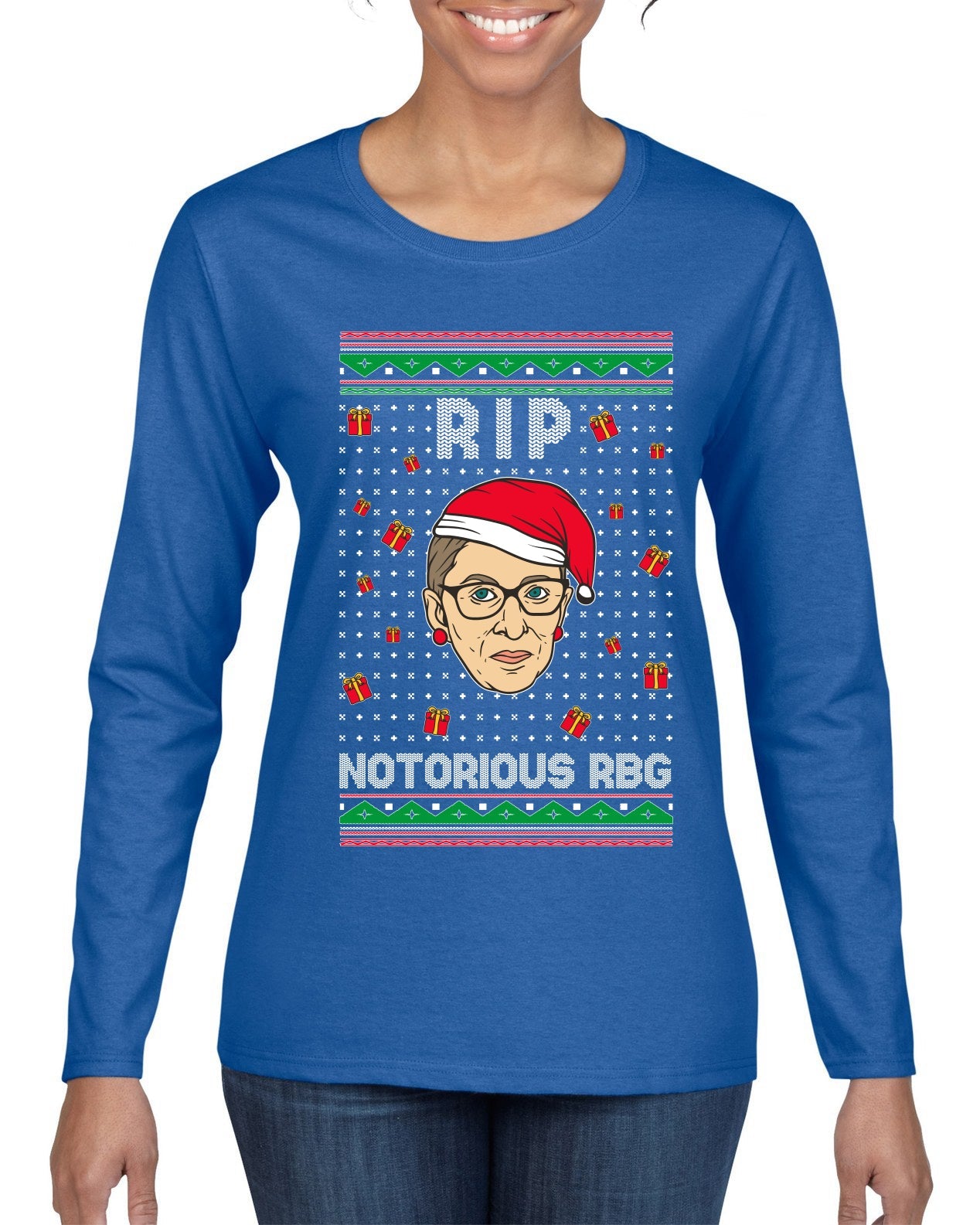 RIP Notorious RBG Ruth Bader Ginsburg Ugly Christmas Sweater Womens Graphic Long Sleeve T-Shirt