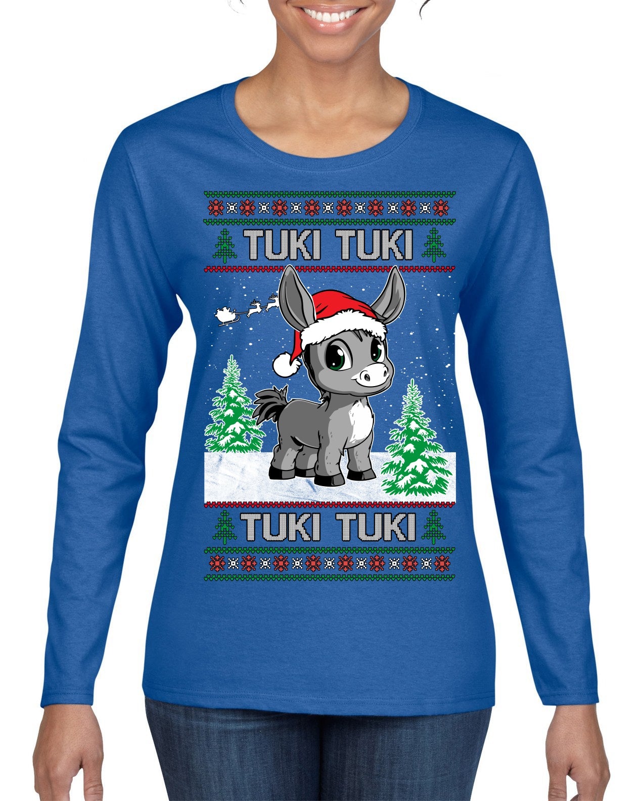 Tuki Tuki Tuki Funny Spanish Music Lyrics Ugly Christmas Sweater Womens Graphic Long Sleeve T-Shirt