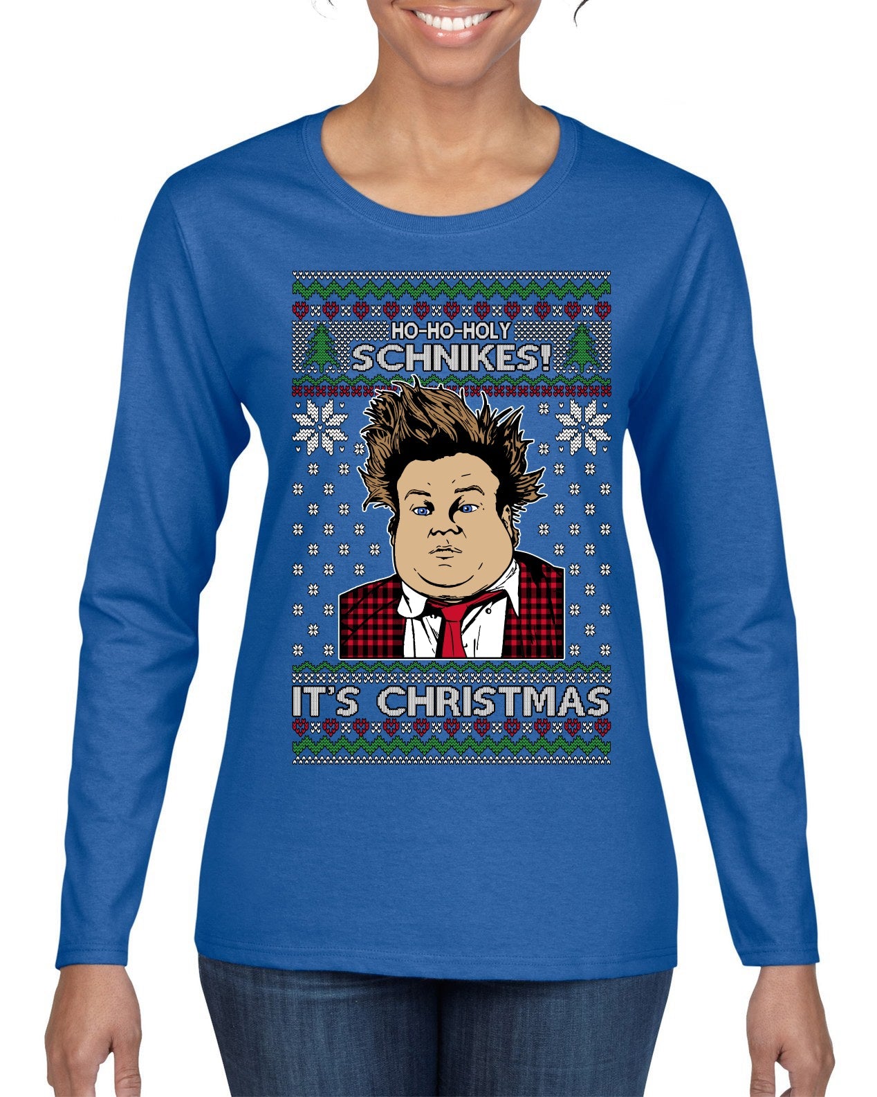 Ho Ho Holy Schnikes Funny 90s Classic Tommy Boy Movie Ugly Christmas Sweater Womens Graphic Long Sleeve T-Shirt