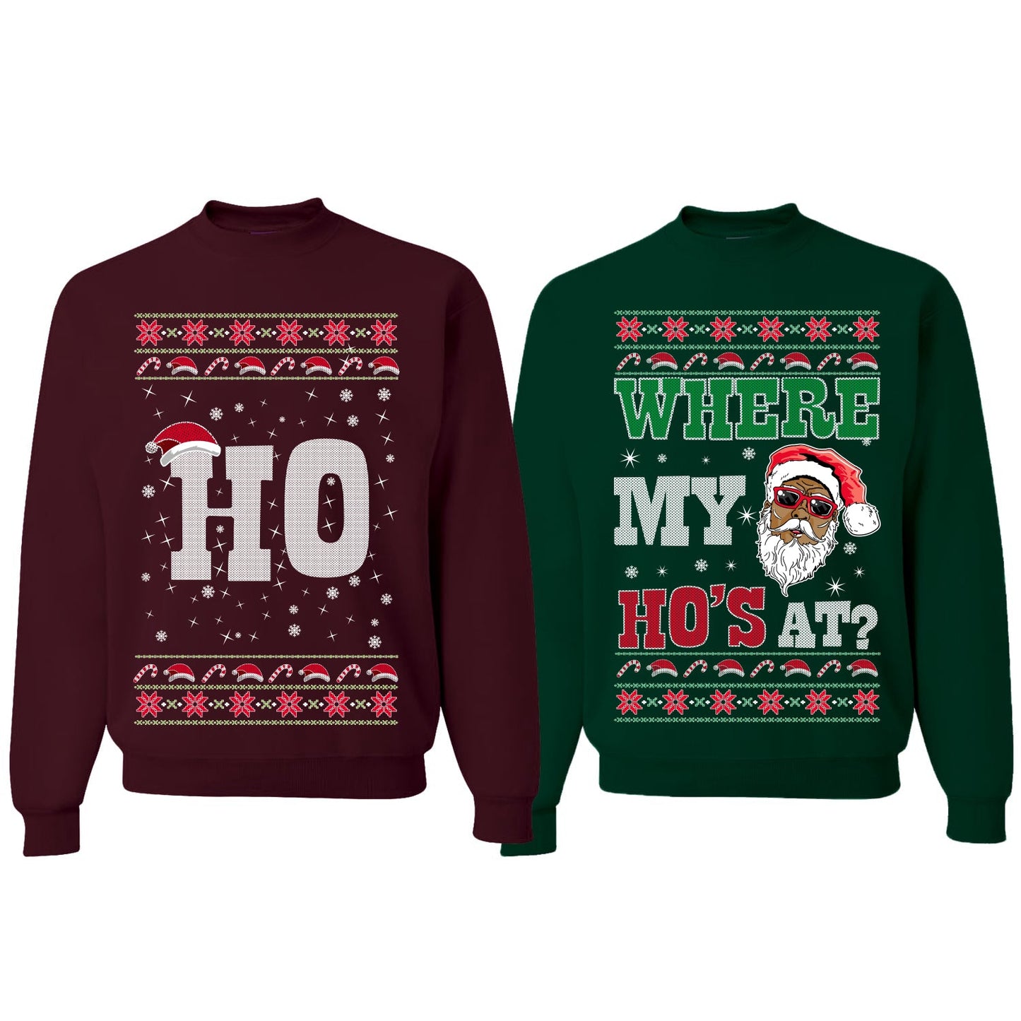 Where My Ho's At? Ho Ugly Christmas Matching Couples Crewneck Sweater