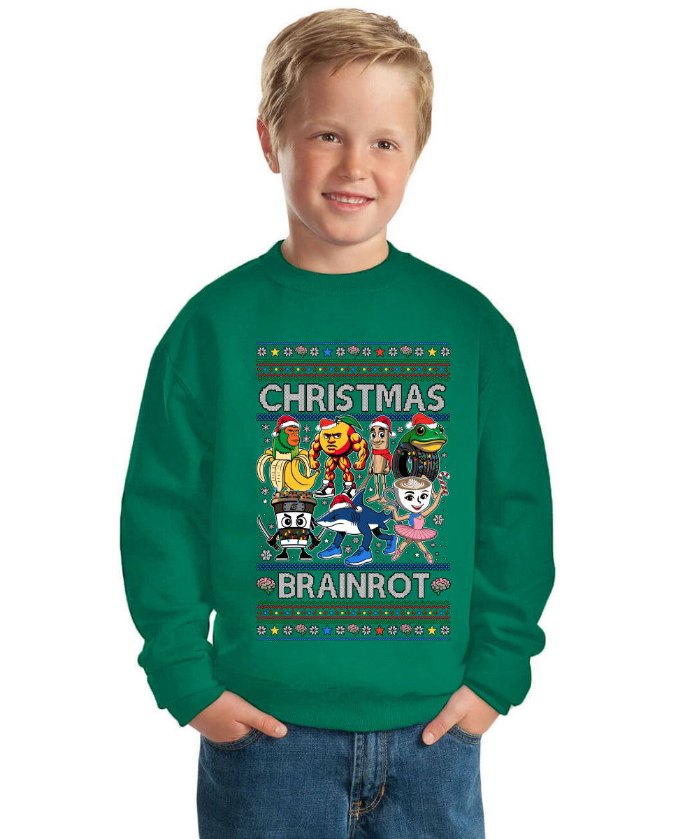 Christmas Brainrot Ugly Christmas Sweater For Kids | Unisex Boys Girls Crewneck Graphic Sweatshirt
