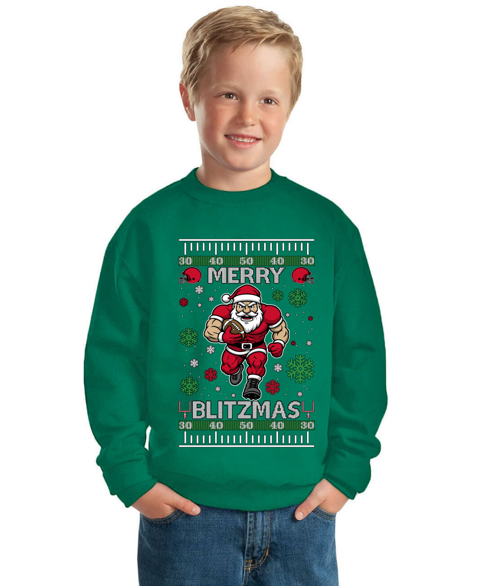 Merry Blitzmas, Football Christmas Sweater Design Ugly Christmas Sweater For Kids | Unisex Boys Girls Crewneck Graphic Sweatshirt