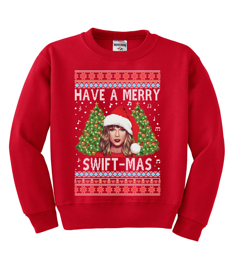 Merry Swiftmas Ugly Christmas Sweater Unisex Boys Girls Crewneck Graphic Sweatshirt