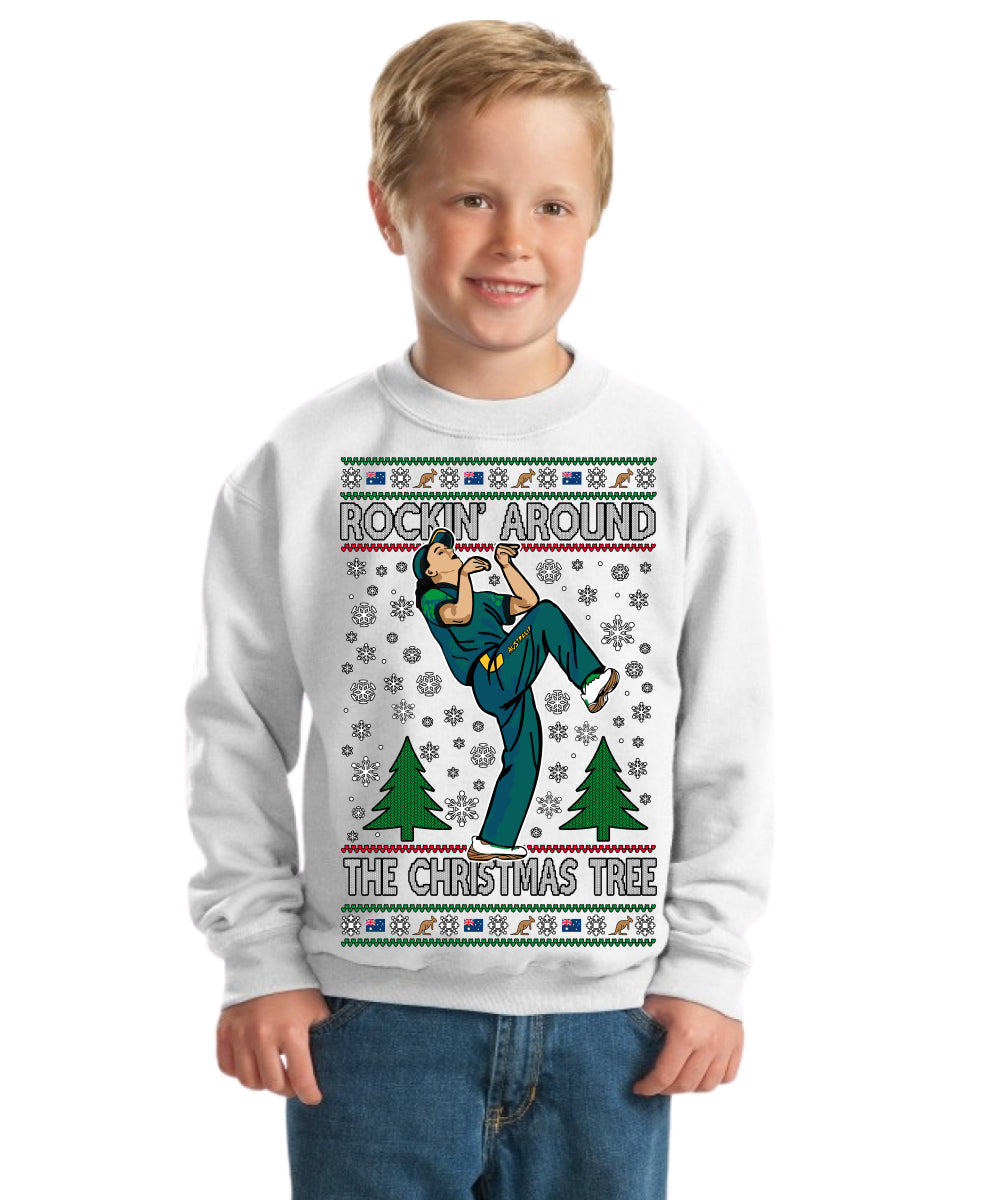 Rockin Around the Christmas Tree Raygun Viral Breakdancer Ugly Christmas Unisex Boys Girls Crewneck Graphic Sweatshirt