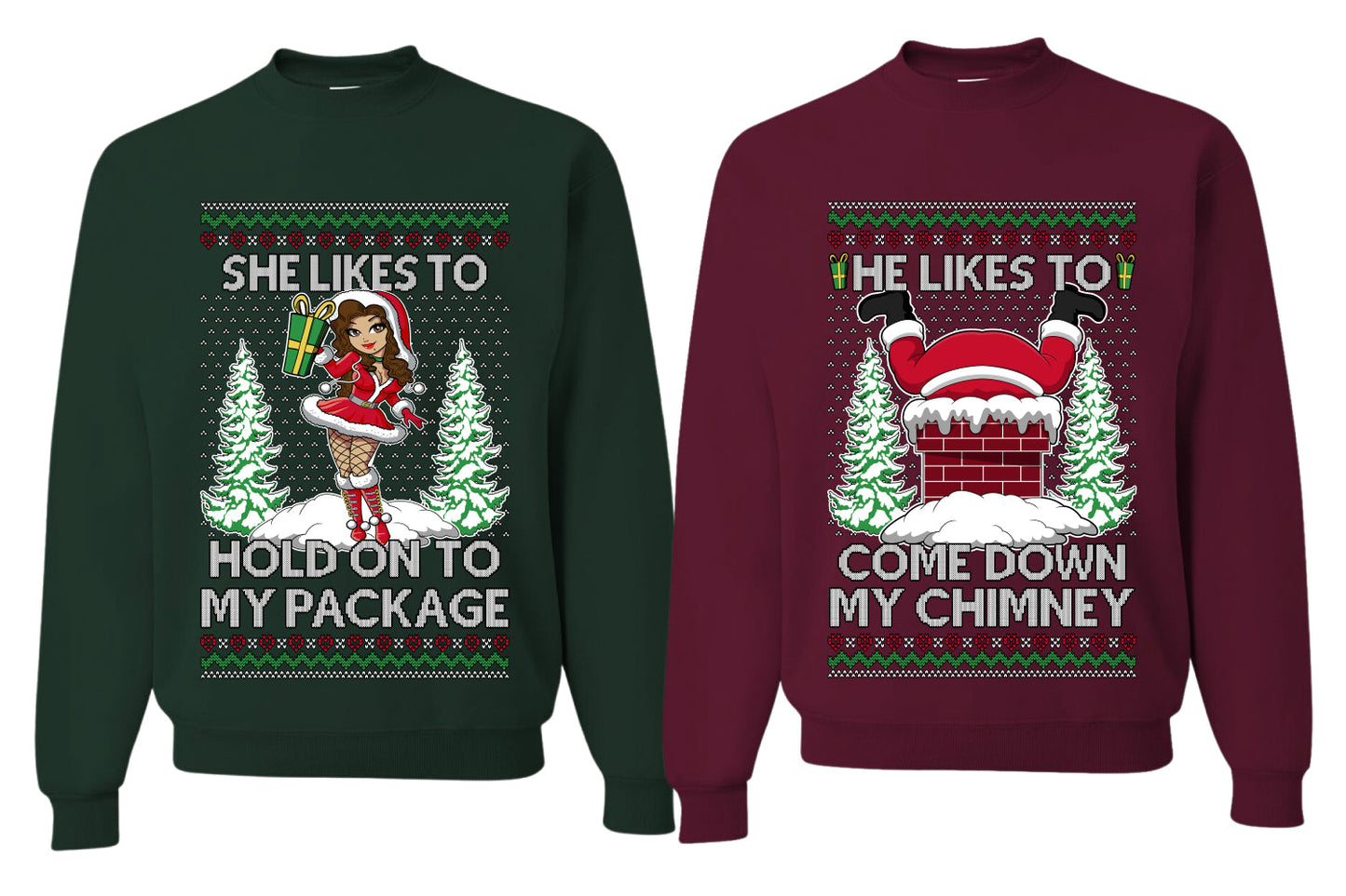 Come Down My Chimney Hold My Package Sweater Girlfriend Boyfriend Gift His and Hers Matching Ugly Christmas Couple Crewneck Sweatshirt