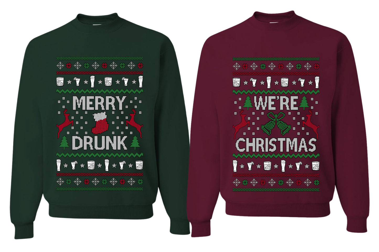Merry Drunk We're Christmas Sweater Girlfriend Boyfriend Gift His and Hers Matching Ugly Christmas Couple Crewneck Sweatshirt