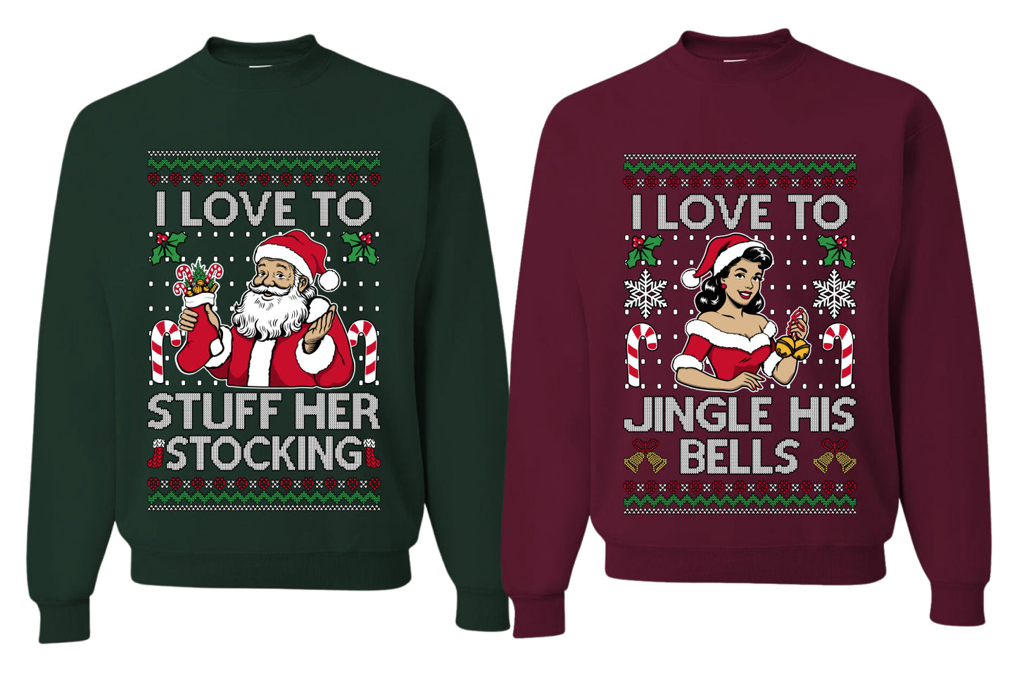 I Love To Stuff Her Stocking Jingle His Bells Sweater Girlfriend Boyfriend Gift His and Hers Matching Ugly Christmas Couple Crewneck Sweatshirt