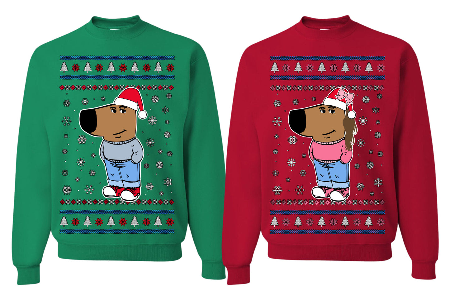 I'm Just a Chill Guy, Chil Girl, My New Character, Santa Dog Viral Meme Coin CHILLGUY CHILLGIRL Funny Internet Memes Girlfriend Boyfriend Gift His and Hers Matching Ugly Christmas Couples Sweater Crewneck Sweatshirt