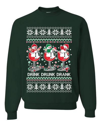 Holiday Spirits Drink Drank Drunk Snowmen Ugly Christmas Sweater Unisex Crewneck Sweatshirt