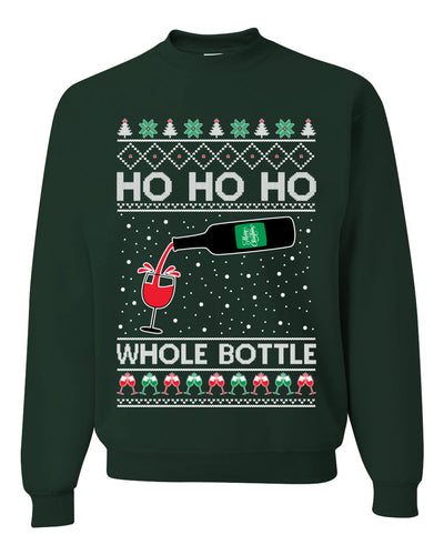 Ho Ho Ho Whole Bottle Wine Spirits Ugly Christmas Sweater Unisex Crewneck Sweatshirt