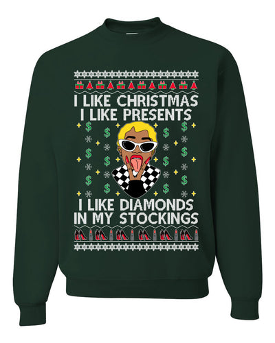 I Like Christmas, I like Presents Cardi Ugly Christmas Sweater Unisex Crewneck Sweatshirt
